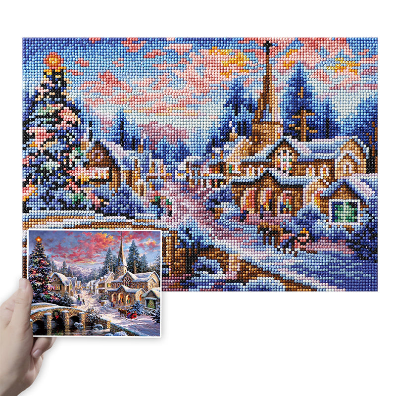 Christmas Village Diamond Painting Kit – Full Drill Winter Snow Town Art JM3030