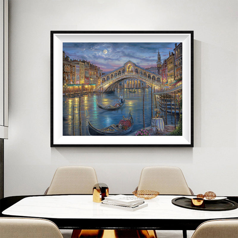 Venice Rialto Bridge Moonlight Diamond Painting Kit – Full Drill Romantic Night Art JX63