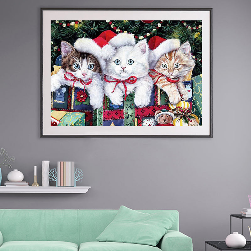 Christmas Cats Diamond Painting Kit – Cute Holiday Full Drill Festive Art JM3018
