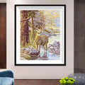 Autumn Buck by the Stream Diamond Painting Kit – Majestic Deer in Fall Forest with Rocky Creek & Golden Light JX22