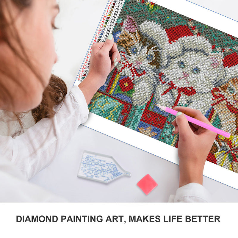 Christmas Cats Diamond Painting Kit – Cute Holiday Full Drill Festive Art JM3018
