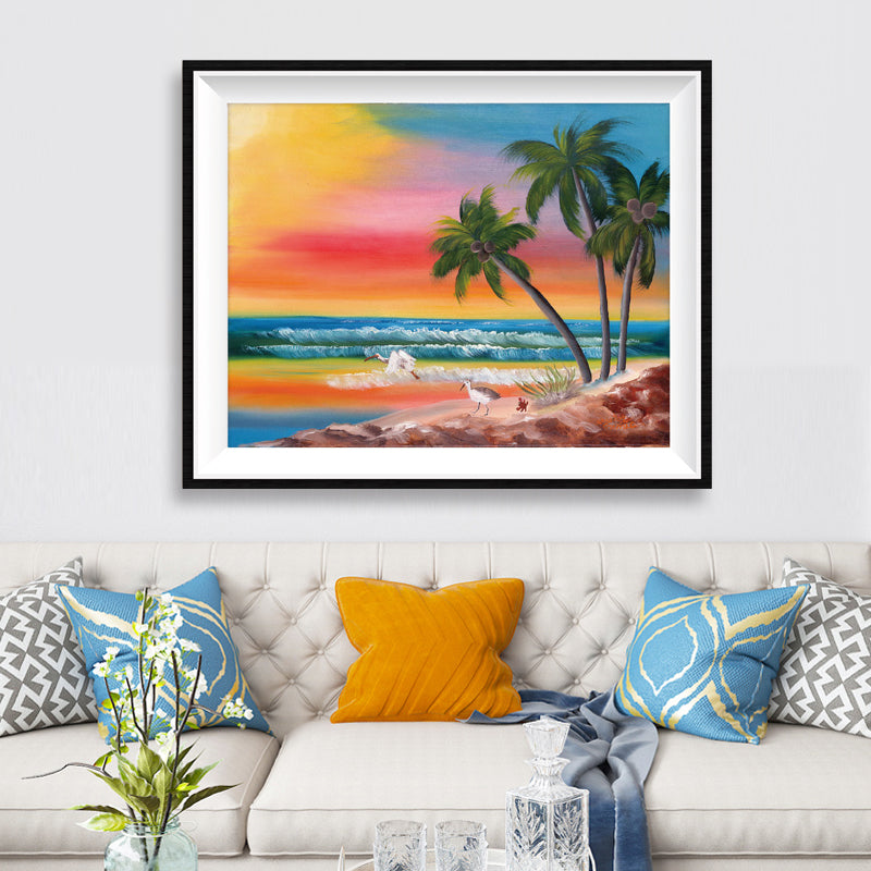 Tropical Beach Sunset Diamond Painting Kit – Full Drill Ocean Palm Tree Art JX59