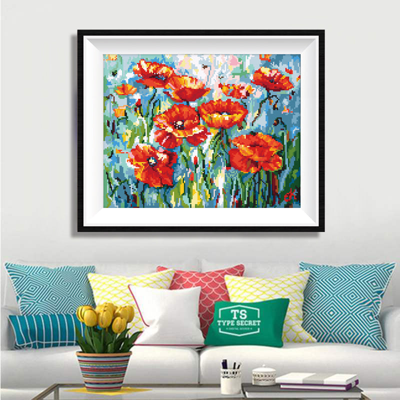 Red Poppy Field Diamond Painting Kit – Full Drill Impressionist Floral Art JX73