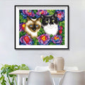 Two Cats in Peony Garden Diamond Painting Kit – Full Drill Floral Cat Art JX70