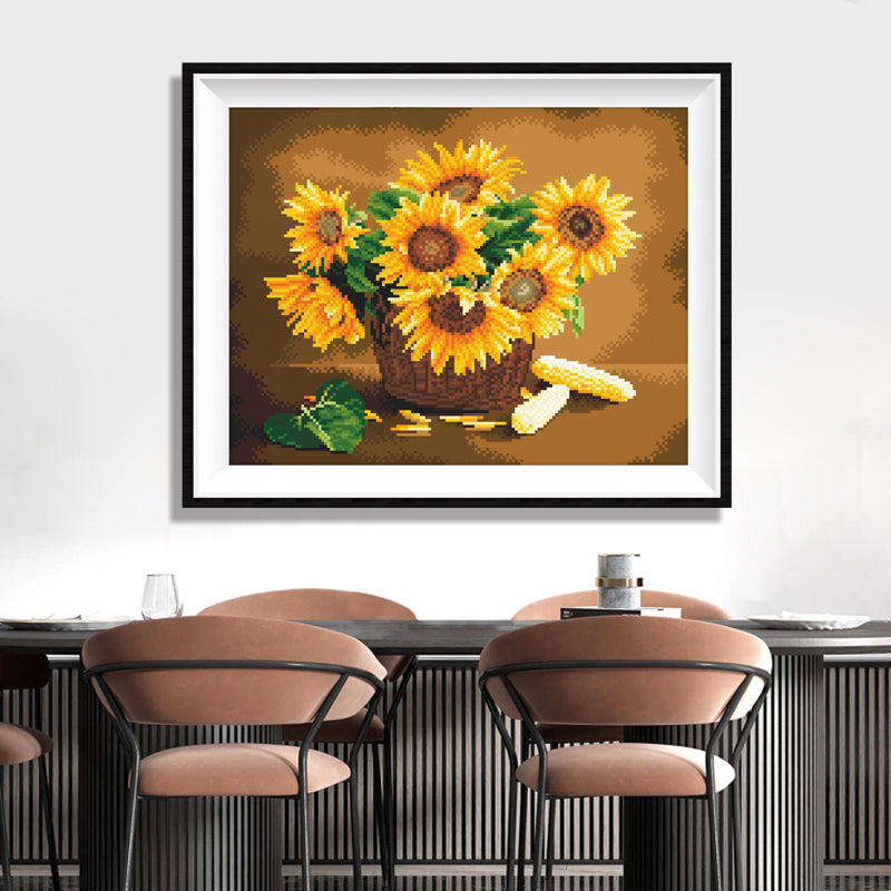 Sunflower Basket Still Life Diamond Painting Kit – Full Drill Classic Floral Art JX72