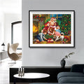 Santa & Children by the Fireplace Diamond Painting Kit – Cozy Christmas Morning with Gifts, Puppy & Tree JM3028