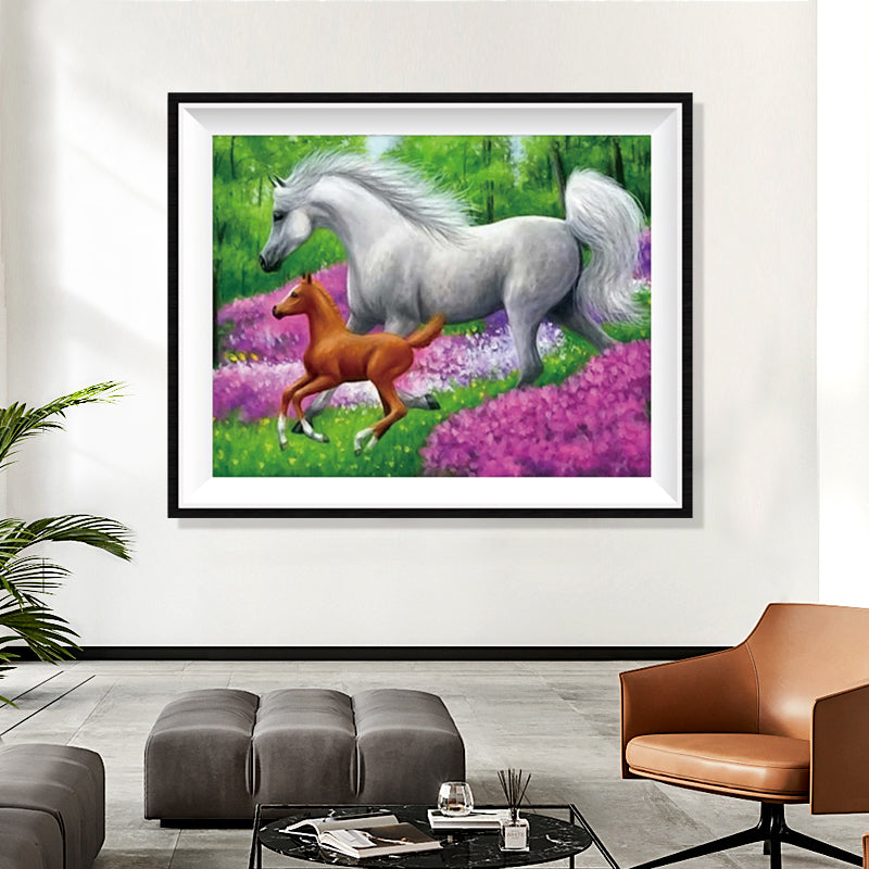 Horse and Foal Diamond Painting Kit – Full Drill Floral Nature Art JM3025
