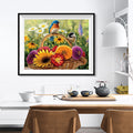 Garden Birds on Flower Basket Diamond Painting Kit – Full Drill Summer Floral Nature Art JX66