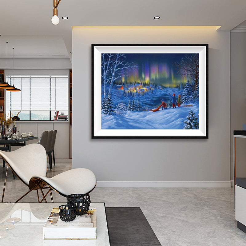 Aurora Christmas Night Diamond Painting Kit – Full Drill Winter Northern Lights Art JM3041