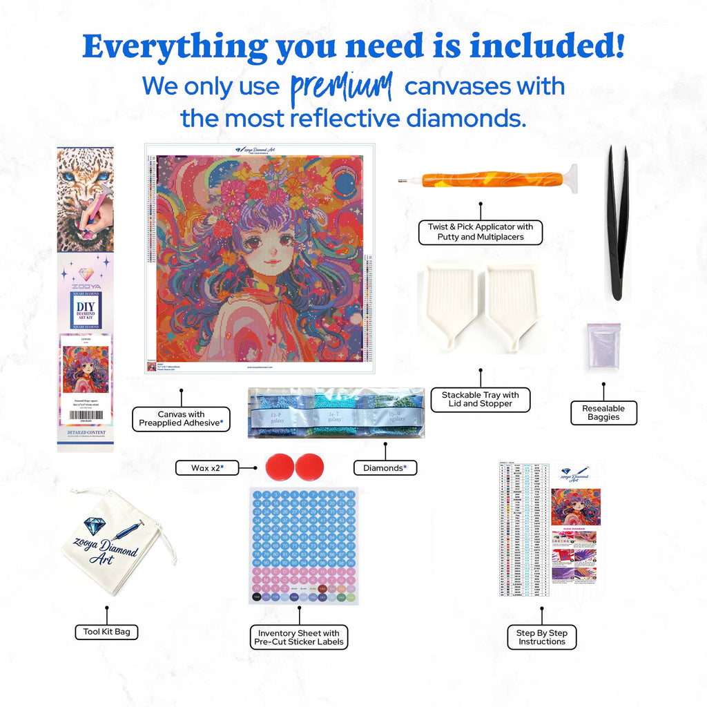 Dreamy Anime Girl Diamond Painting Kit – Colorful Fantasy Full Drill Art