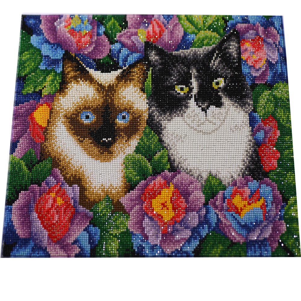 Two Cats in Peony Garden Diamond Painting Kit – Full Drill Floral Cat Art JX70