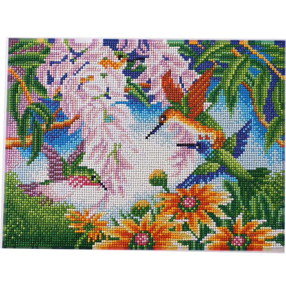 Hummingbirds in Flower Garden Diamond Painting Kit – Full Drill Colorful Nature Art JX54