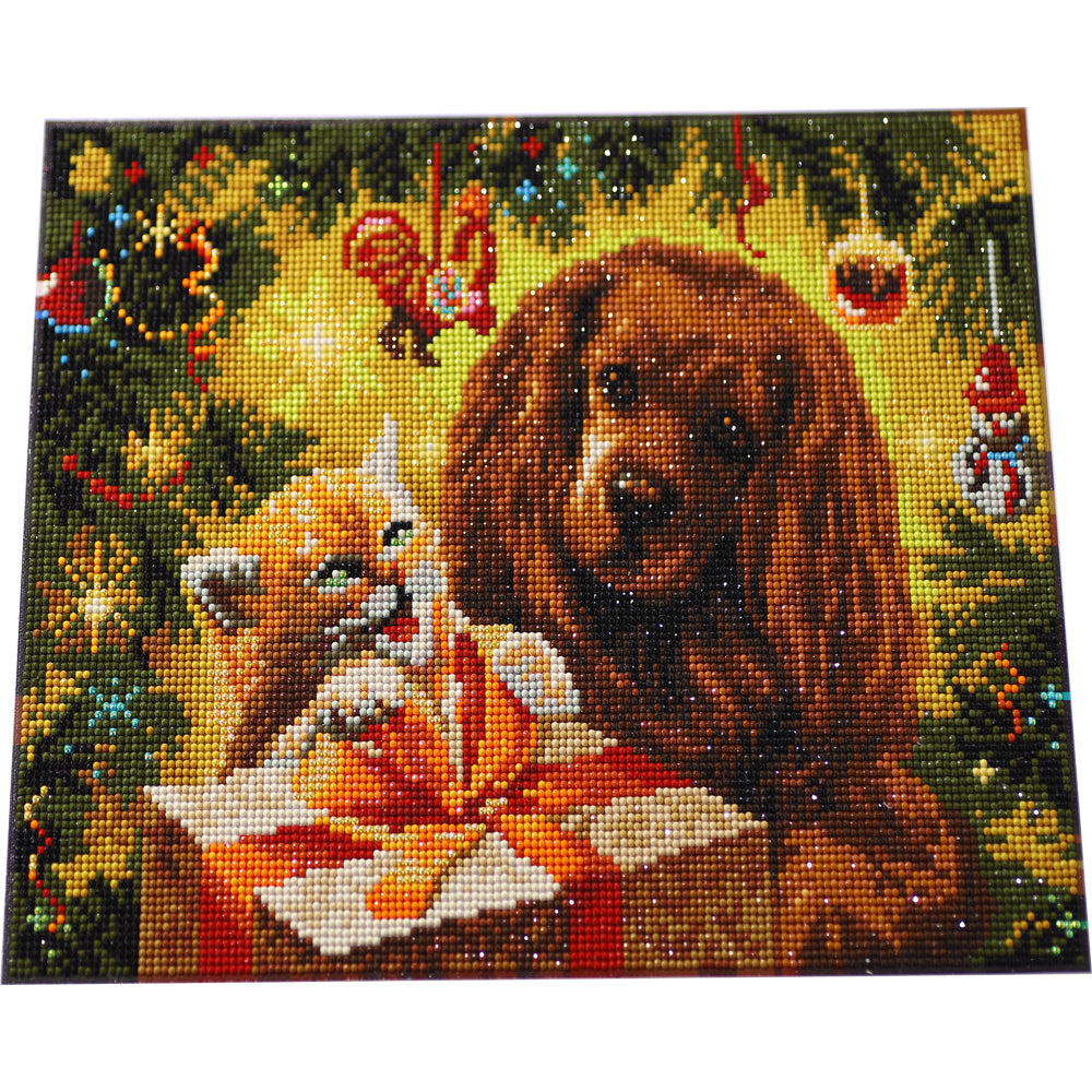 Christmas Surprise Diamond Painting Kit – Kitten & Cocker Spaniel Under the Tree JX77