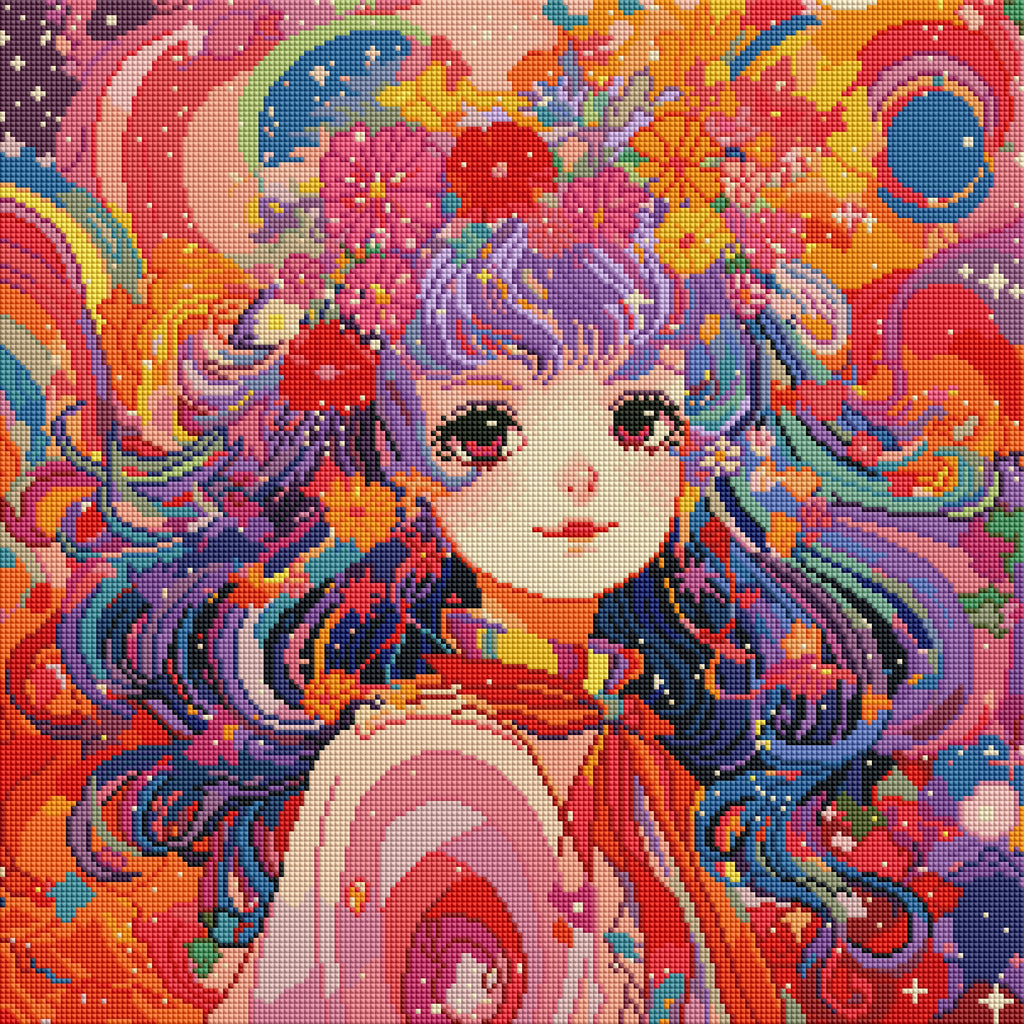 Dreamy Anime Girl Diamond Painting Kit – Colorful Fantasy Full Drill Art