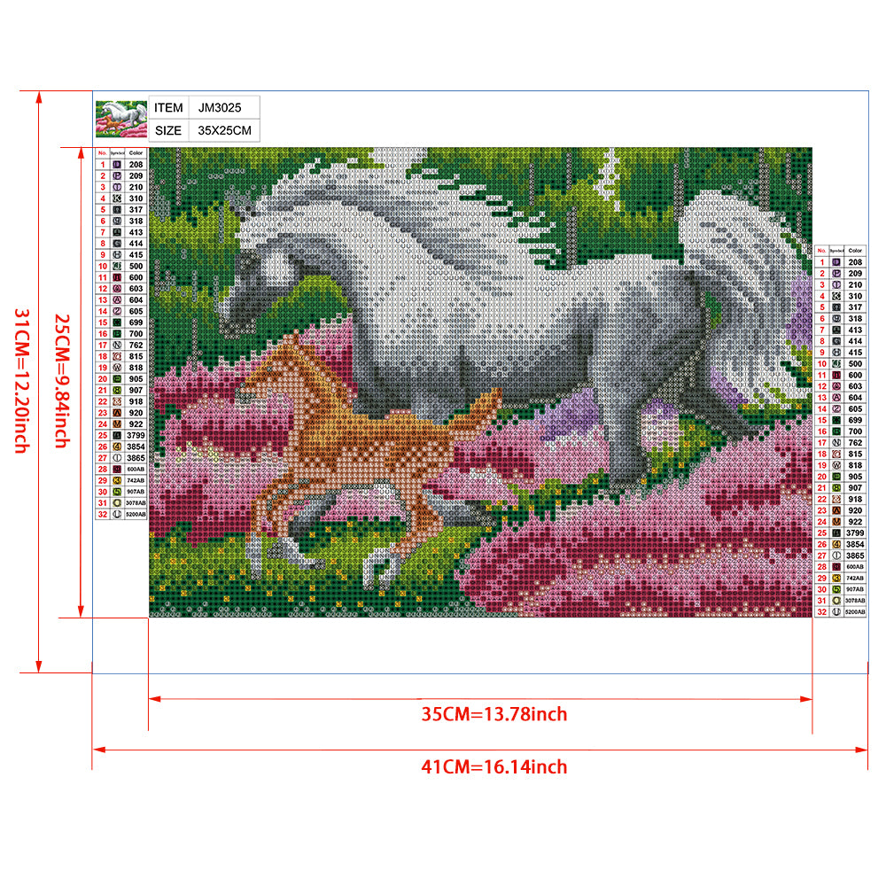 Horse and Foal Diamond Painting Kit – Full Drill Floral Nature Art JM3025