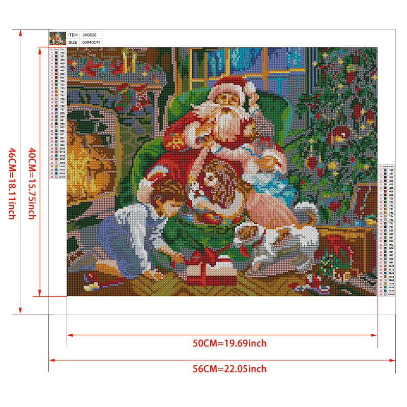 Santa & Children by the Fireplace Diamond Painting Kit – Cozy Christmas Morning with Gifts, Puppy & Tree JM3028