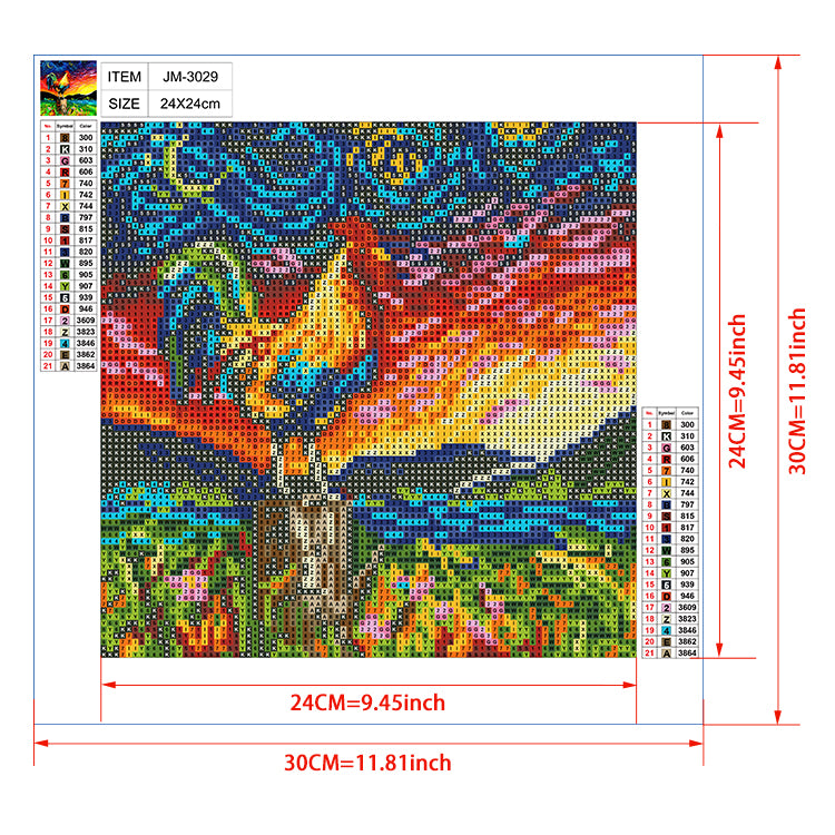 Rooster Starry Night Diamond Painting Kit – Van Gogh Style Full Drill Colorful Art JM3029