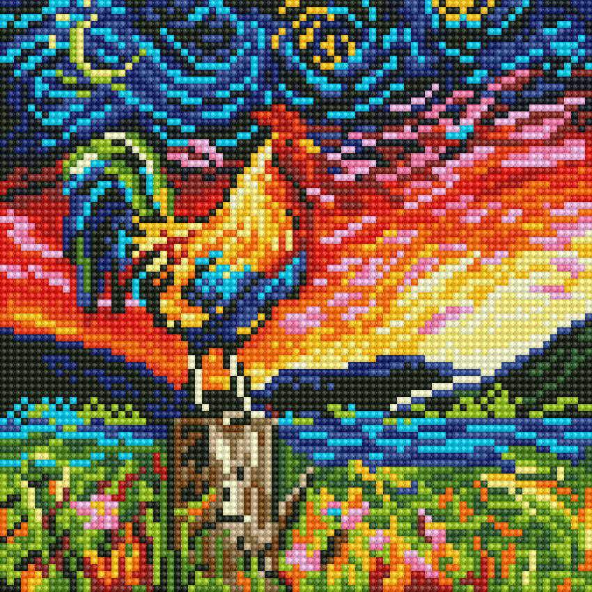 Rooster Starry Night Diamond Painting Kit – Van Gogh Style Full Drill Colorful Art JM3029