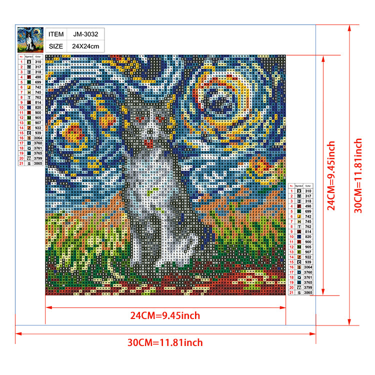 Dog Starry Night Diamond Painting Kit – Van Gogh Style Full Drill Art JM3032