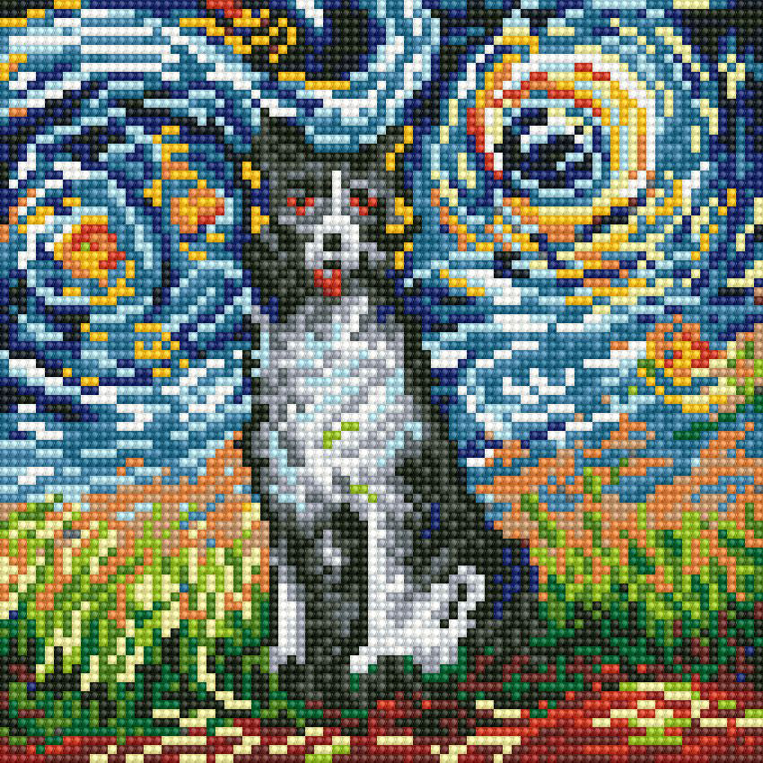 Dog Starry Night Diamond Painting Kit – Van Gogh Style Full Drill Art JM3032