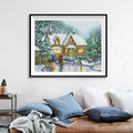 Christmas Homecoming Diamond Painting Kit – Snowy Log Cabin with Glowing Windows, Horse Carriage & Family Reunion JX102
