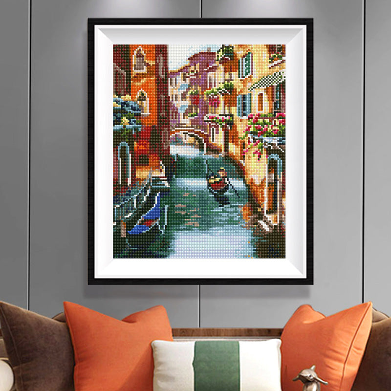 Venice Canal Diamond Painting Kit – Gondola & Colorful Waterway Street Scene JX129
