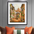 European Old Town Street Diamond Painting Kit – Charming Medieval Village with Flower-Covered Buildings JX130