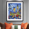 Impressionist London Night Diamond Painting Kit – Big Ben & Parliament in Van Gogh Style Swirling Sky JX136