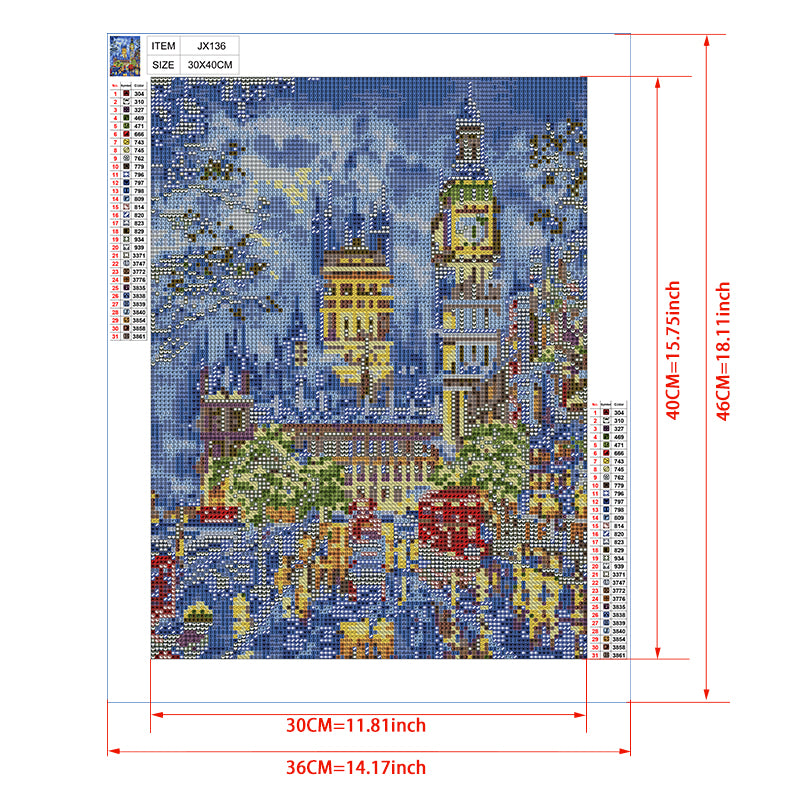 Impressionist London Night Diamond Painting Kit – Big Ben & Parliament in Van Gogh Style Swirling Sky JX136