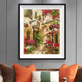 Provence Village Diamond Painting Kit – Romantic French Lane with Pink Bougainvillea & Stone Cottages JX138