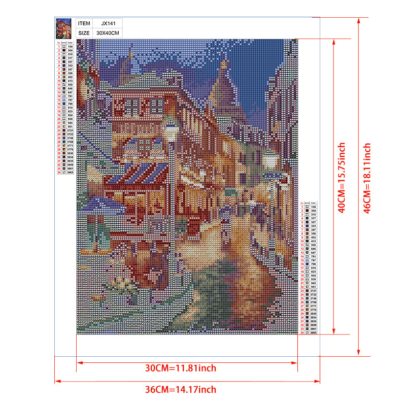Montmartre Night Diamond Painting Kit – Impressionist Paris Street with Sacré-Cœur & Glowing Lanterns JX141