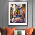 Fairytale European Village Diamond Painting Kit – Whimsical Cobblestone Lane with Stone Arch, Vines & Pink Blossoms JX142