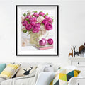Magenta Rose Bouquet Diamond Painting Kit – Lush Pink-Purple Roses in Glass Vase with White Blossoms JX15