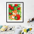 Squirrel & Strawberry Garden Diamond Painting Kit – Cute Orange Squirrel Nibbling Strawberry Among Ripe Berries & Blossoms JX158