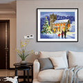 Christmas Eve Church Diamond Painting Kit – Snowy Village Chapel with Family, Christmas Tree & Glowing Windows JX188