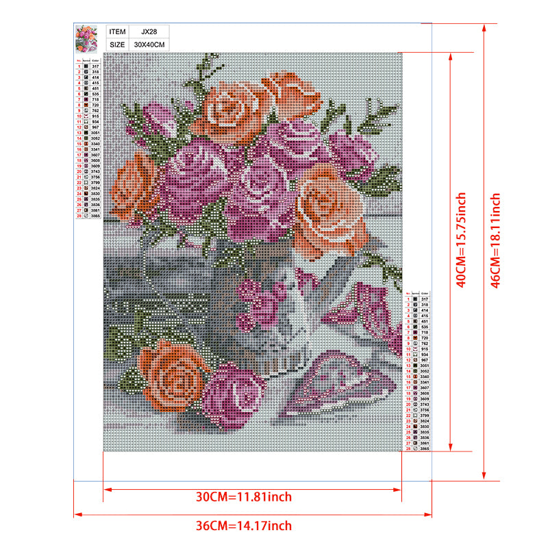 Roses in Crystal Vase Diamond Painting Kit – Full Drill Elegant Floral Still Life Art JX28
