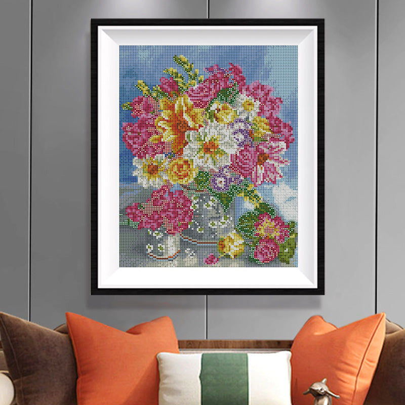 Spring Mixed Bouquet in Glass Vase Diamond Painting Kit – Full Drill Colorful Floral Art JX29