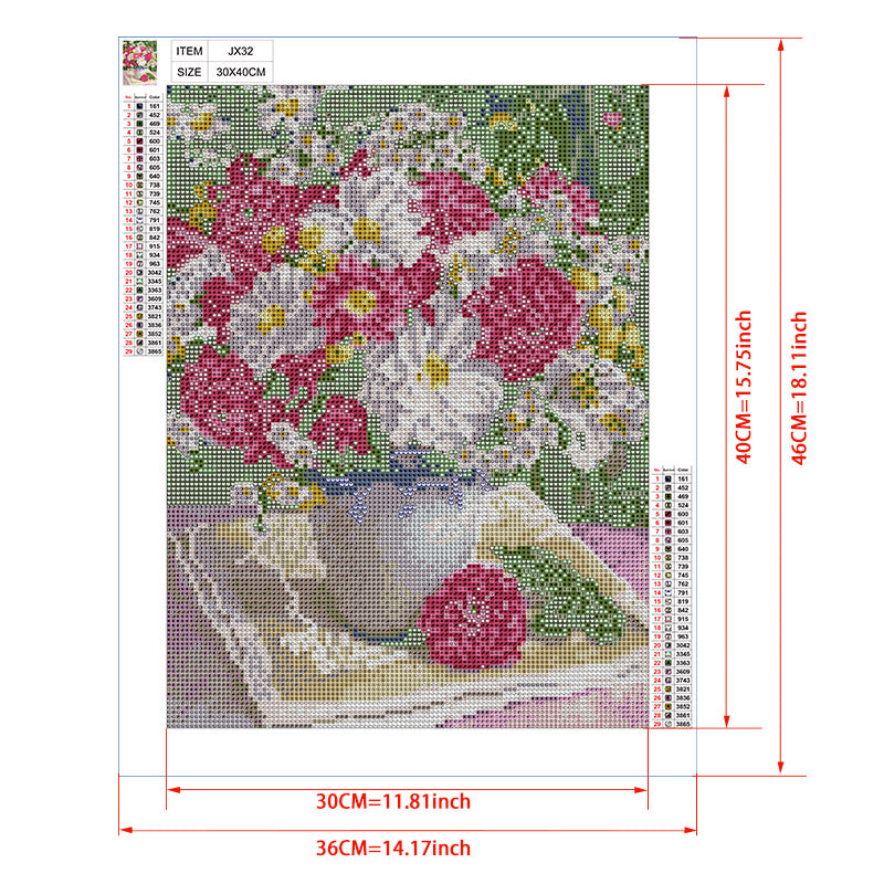 Dahlias & Daisies in Blue Ceramic Vase Diamond Painting Kit – Full Drill Garden Floral Still Life Art JX32