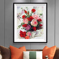 Red & Pink Roses in Wicker Basket Diamond Painting Kit – Full Drill Classic Floral Still Life Art JX33