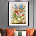Mixed Roses & Delphiniums in Gold Vase Diamond Painting Kit – Full Drill Classic European Floral Art JX36