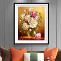 White & Pink Peonies in Gold Vase Diamond Painting Kit – Full Drill Classic Floral Still Life Art JX39