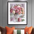 Pink & Cream Roses in Marble Vase Diamond Painting Kit – Full Drill Romantic Floral Art JX41