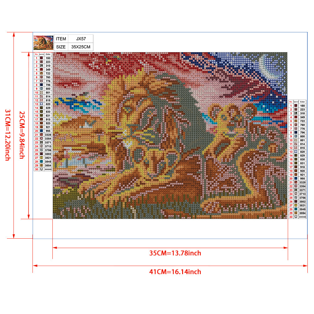 Lion Family Diamond Painting Kit – Full Drill African Sunset Wildlife Art JX57