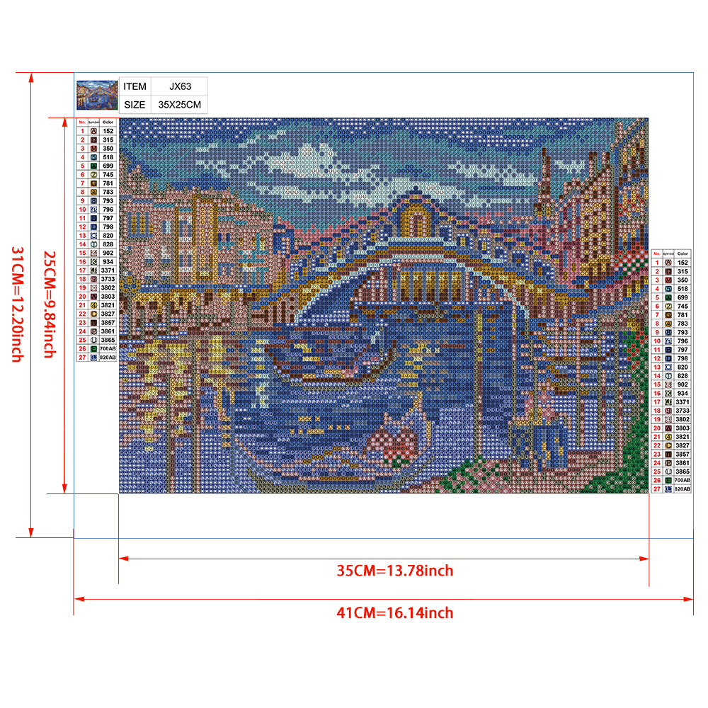 Venice Rialto Bridge Moonlight Diamond Painting Kit – Full Drill Romantic Night Art JX63
