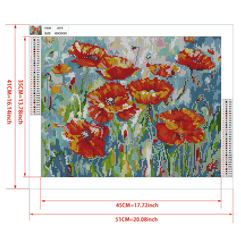Red Poppy Field Diamond Painting Kit – Full Drill Impressionist Floral Art JX73