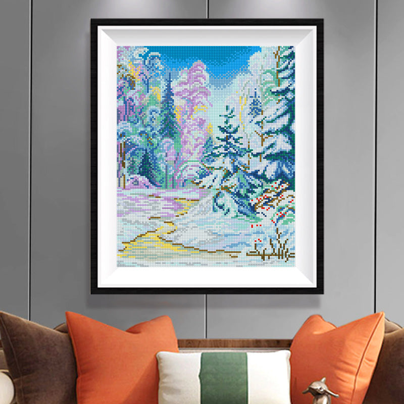 Winter Enchanted Forest Diamond Painting Kit – Snowy Woodland Fantasy Scene JX91