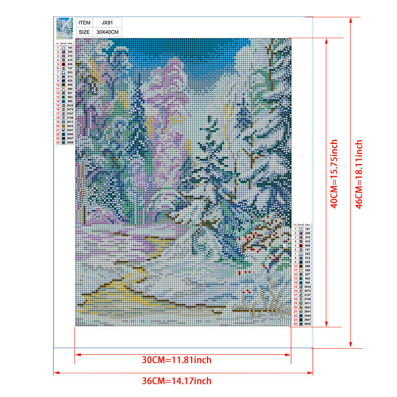 Winter Enchanted Forest Diamond Painting Kit – Snowy Woodland Fantasy Scene JX91