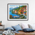 Lake Como Villa Diamond Painting Kit – Colorful Lakeside Villas with Rowboats, Cypress Trees & Blue Mountain Reflections JX95