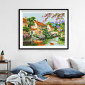 Provence Stone Village Diamond Painting Kit – Honey-Stone Cottages, Stone Bridge & Stream with Cherry Blossoms & Lavender JX99