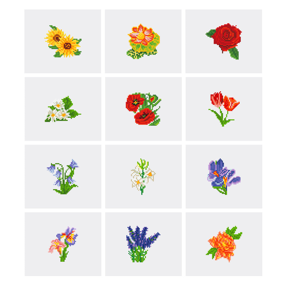 Mini Diamond Painting Kits - Full Drill Flowers 12pcs